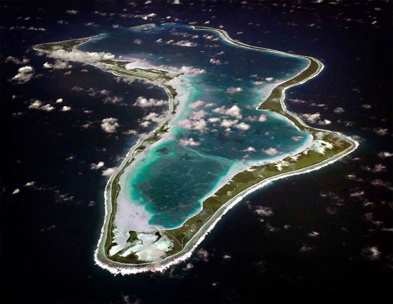 This image released by the US Navy shows an aerial view of Diego Garcia