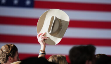 A supporter raises their hat at an election night primary watch party for Texas Attorney General Ken Paxton, a Republican candidate for the U.S. Senate, on Tuesday, March 3, 2026, in Dallas.