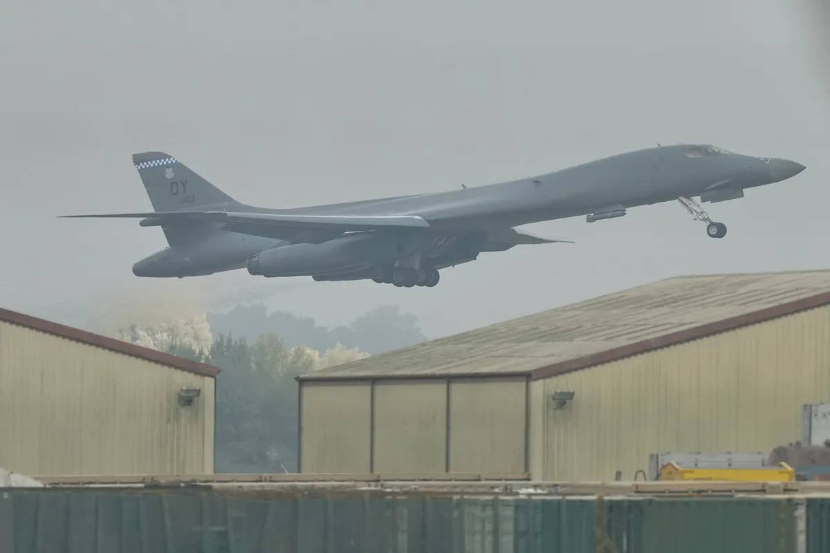 A B-1 bomber takes off from RAF Fairford in England on September 29, 2026.