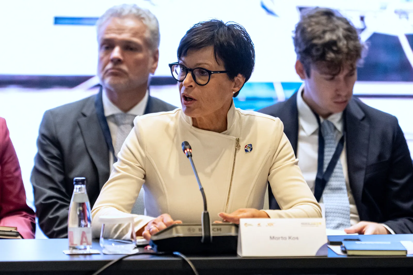 EU Commissioner for Enlargement, Marta Kos, attends the plenary session of foreign ministers, on October 1.