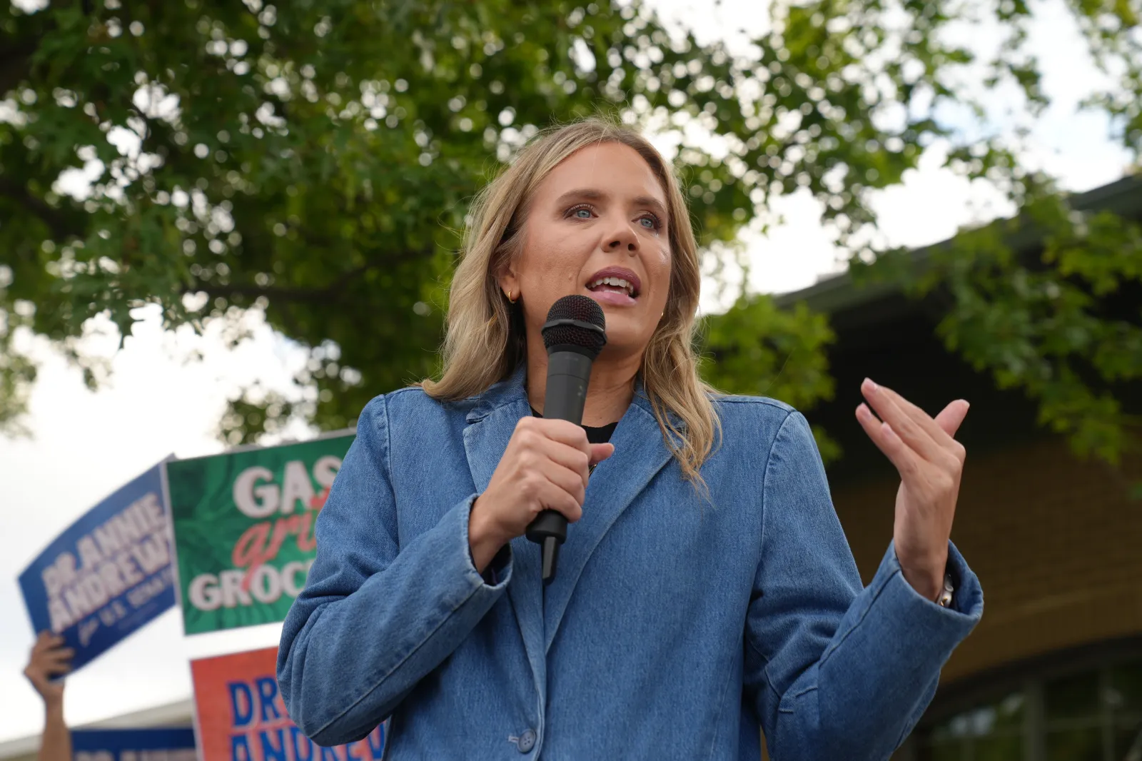 Dr. Annie Andrews, Democratic nominee for Senate in South Carolina, speaks with supporters before a debate with GOP Senator Darline Graham on October 11 in Columbia. (AP Photo/Meg Kinnard)