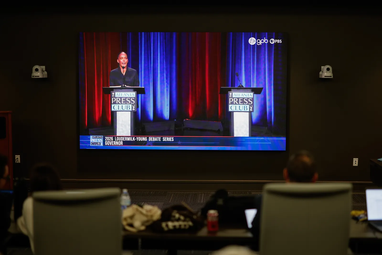 Georgia Democratic gubernatorial nominee Keisha Lance Bottoms participates alone after Republican nominee Rick Jackson was a no-show for the Atlanta Press Club's debate on Monday in Atlanta. (AP Photo/Erik S. Lesser)