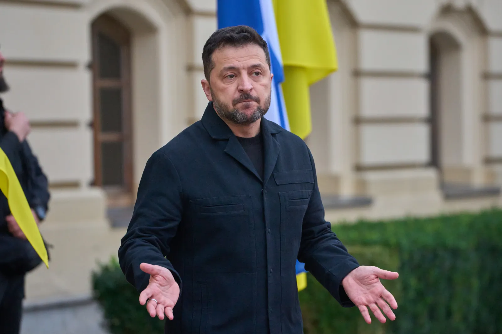 Ukraine's President Volodymyr Zelenskyy answers media questions before his meeting with Finnish Prime Minister Petteri Orpo in Kyiv, Ukraine, on October 22.