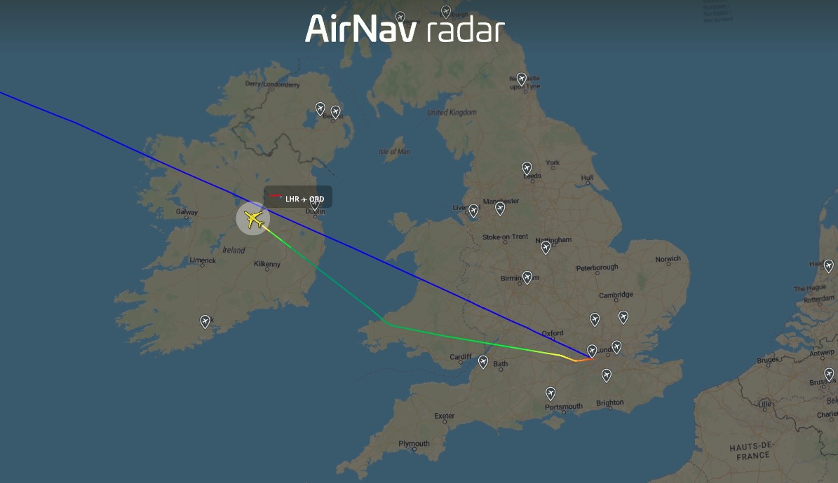 British Airways transatlantic flight BA295 to Chicago ORD is declaring an emergency over Ireland