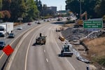 Construction on Interstate 5 on Oct. 5, 2026, in Portland, Ore.
