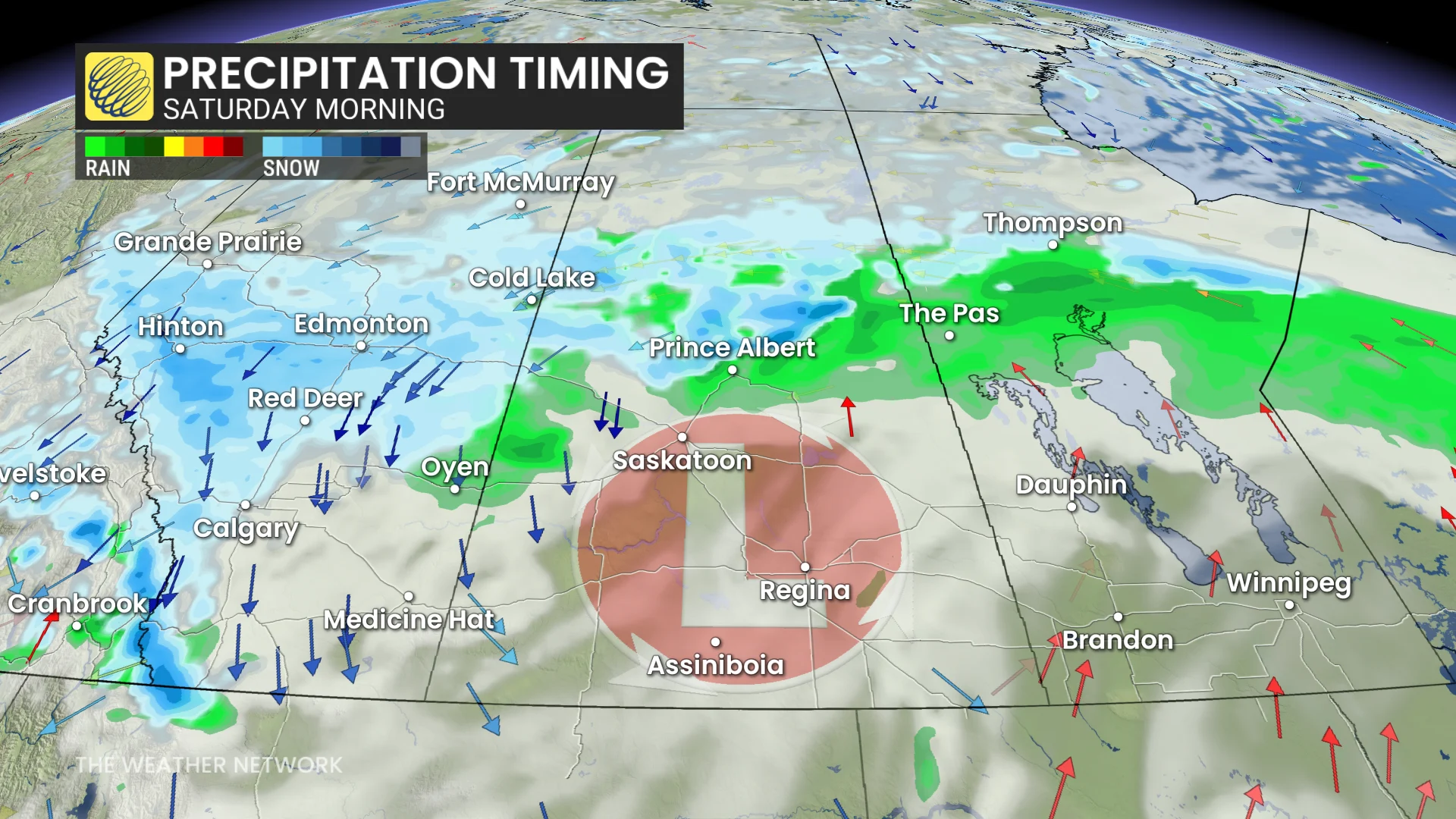 Baron - Precipitation timing Saturday morning Prairies - Oct8