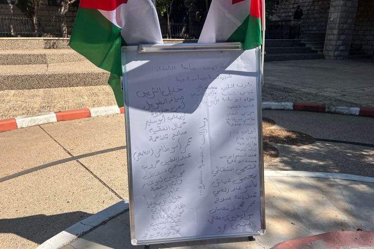 Birzeit University students again wrote the names of martyrs that were inscribed on the memorial