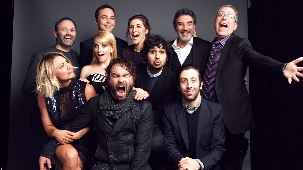 "The Big Bang Theory" cast members Kaley Cuoco, Johnny Galecki, Melissa Rauch, Kunal Nayyar, Simon Helberg, Jim Parsons and Mayim Bialik pose with producers Steven Molaro, Chuck Lorre and Bill Prady at the People’s Choice Awards on Jan. 6, 2016, in Los Angeles, Calif.