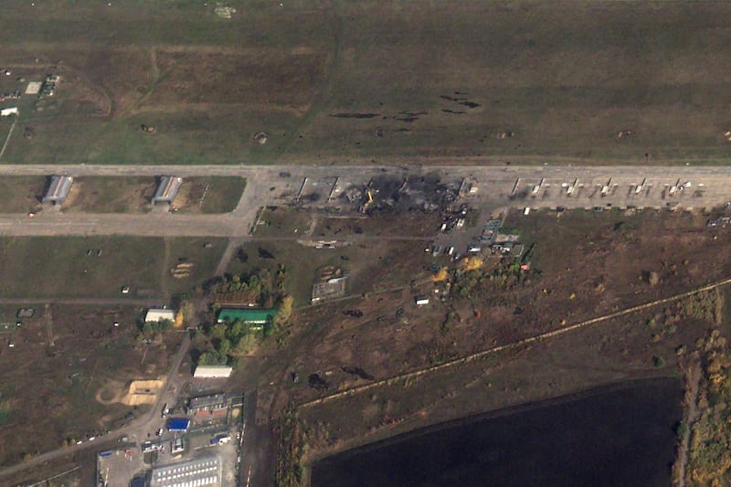 A satellite image shows destruction at an airfield, where Ukraine's navy said it had destroyed six Russian Su-34M military aircraft in an overnight strike in Borisoglebsk, Voronezh Region, Russia, on October 15, 2026. Pleiades Neo © Airbus DS 2026/Handout via REUTERS    THIS IMAGE HAS BEEN SUPPLIED BY A THIRD PARTY. NO RESALES. NO ARCHIVES. MANDATORY CREDIT.   REFILE - QUALITY REPEAT