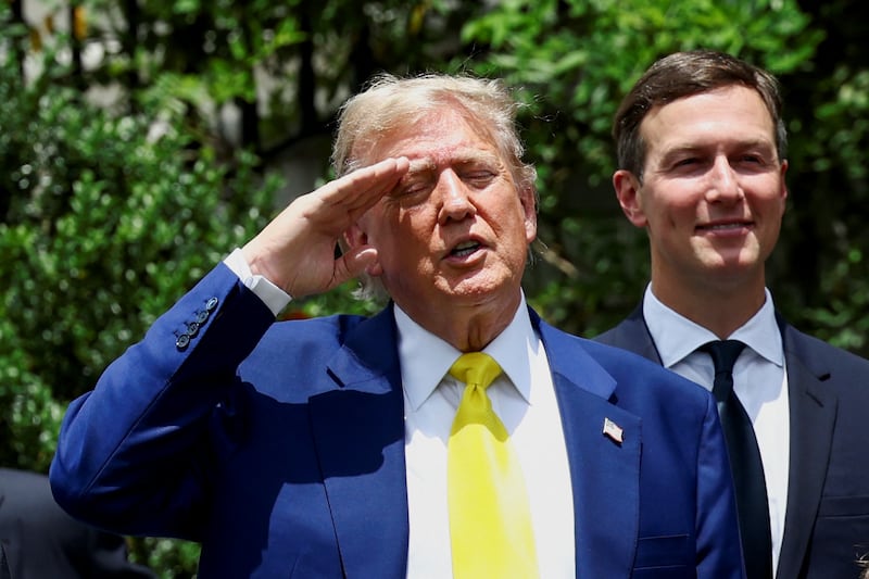 Jared Kushner next to his father-in-law President Donald Trump on the South Lawn of the White House in Washington, D.C. on June 18, 2025.