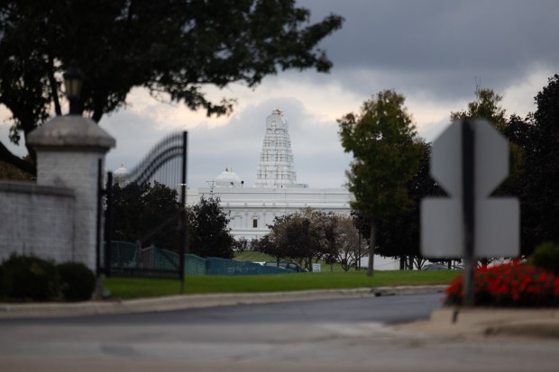 The Sri Venkateswara Swami Balaji Temple on Oct. 14, 2026, near Aurora. The temple was the alleged target of a foiled terror attack. (Arthur Maiorella/Chicago Tribune)