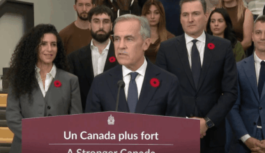 Mark Carney makes a funding announcement at AI research institute Mila.