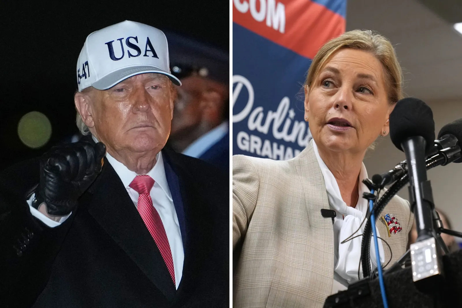 President Donald Trump, left, heads to South Carolina on Wednesday night to rally for Senator Darline Graham, five days after he froze the Russia sanctions law that Graham's late brother, Senator Lindsey Graham, spent the last year of his life trying to pass. (Photos: Associated Press)