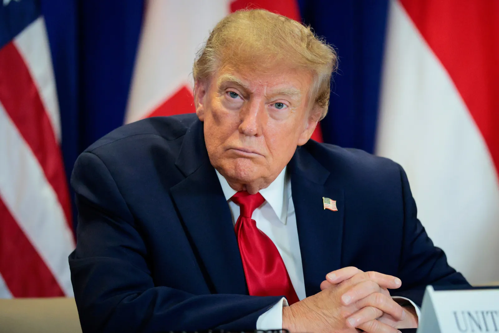 Donald Trump looks at U.N. Headquarters on September 22, 2026 in New York City.
