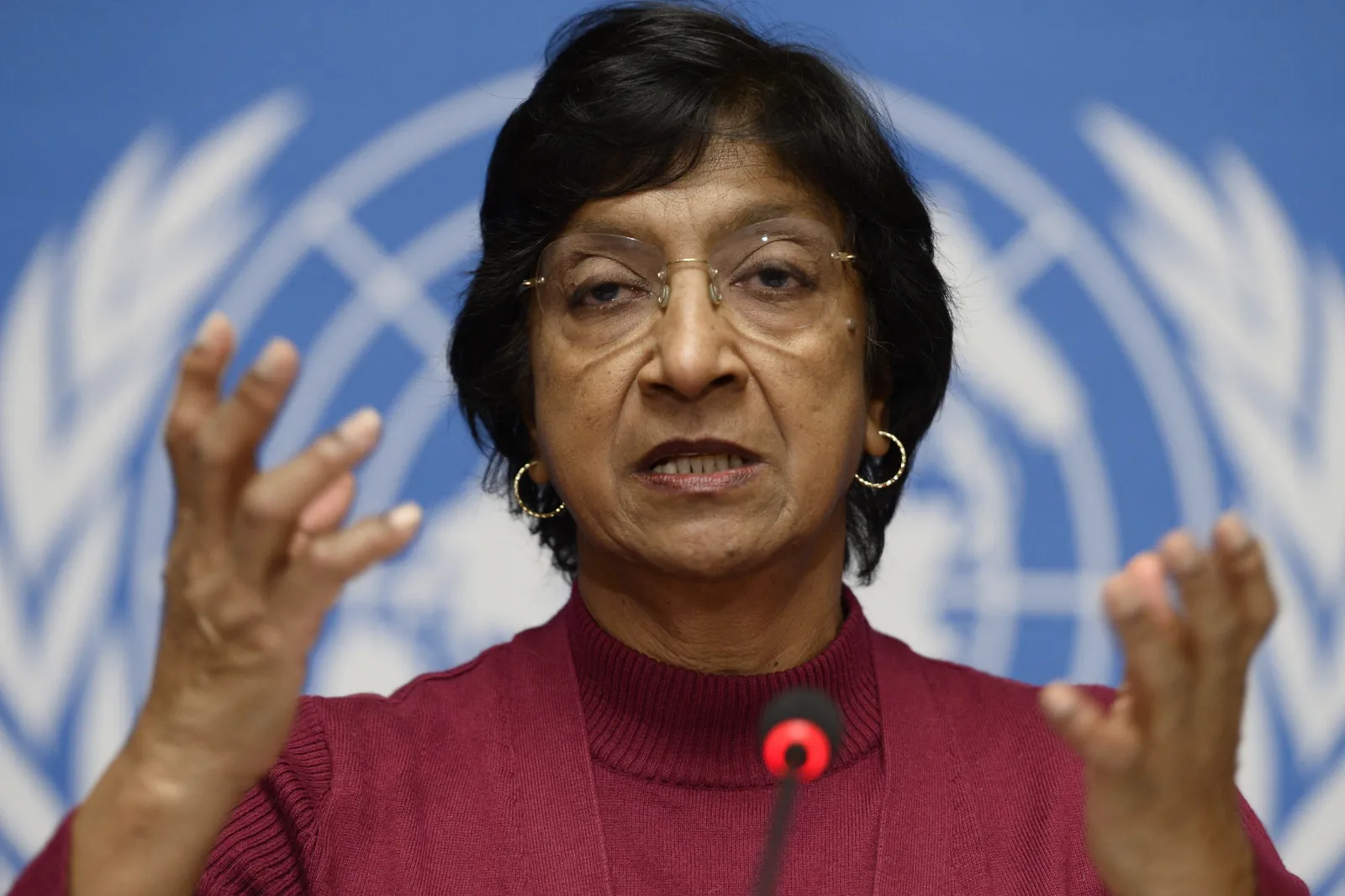 UN High Commissioner for Human Rights Navi Pillay gives a press conference on December 2, 2013 at the United Nations offices in Geneva.