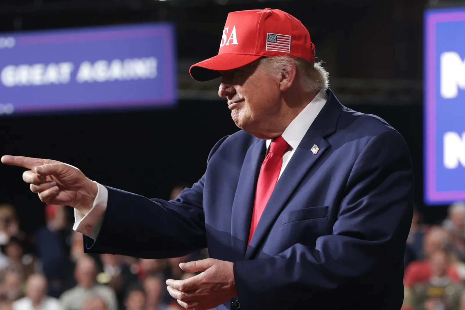 Trump during an election rally at Majestic Valley Arena on October 14, 2026, in Kalispell, Montana.