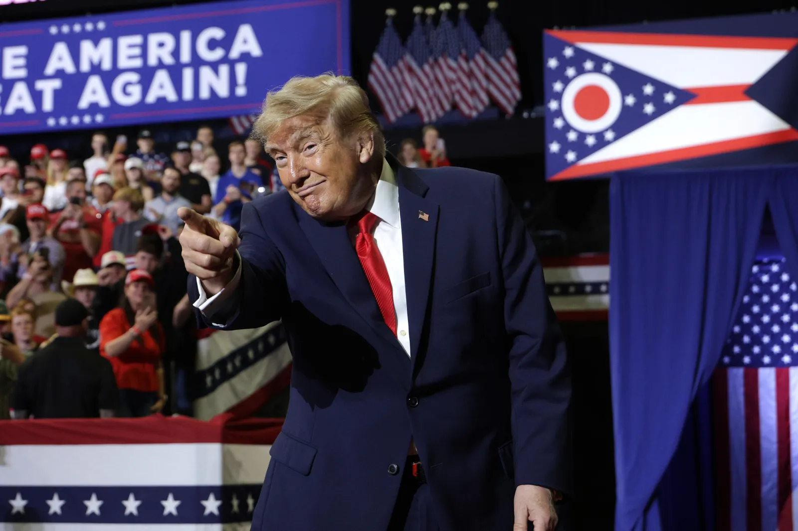 President Donald Trump greets supporters during an election rally at the Covelli Centre on October 12, 2026 in Youngstown, Ohio.