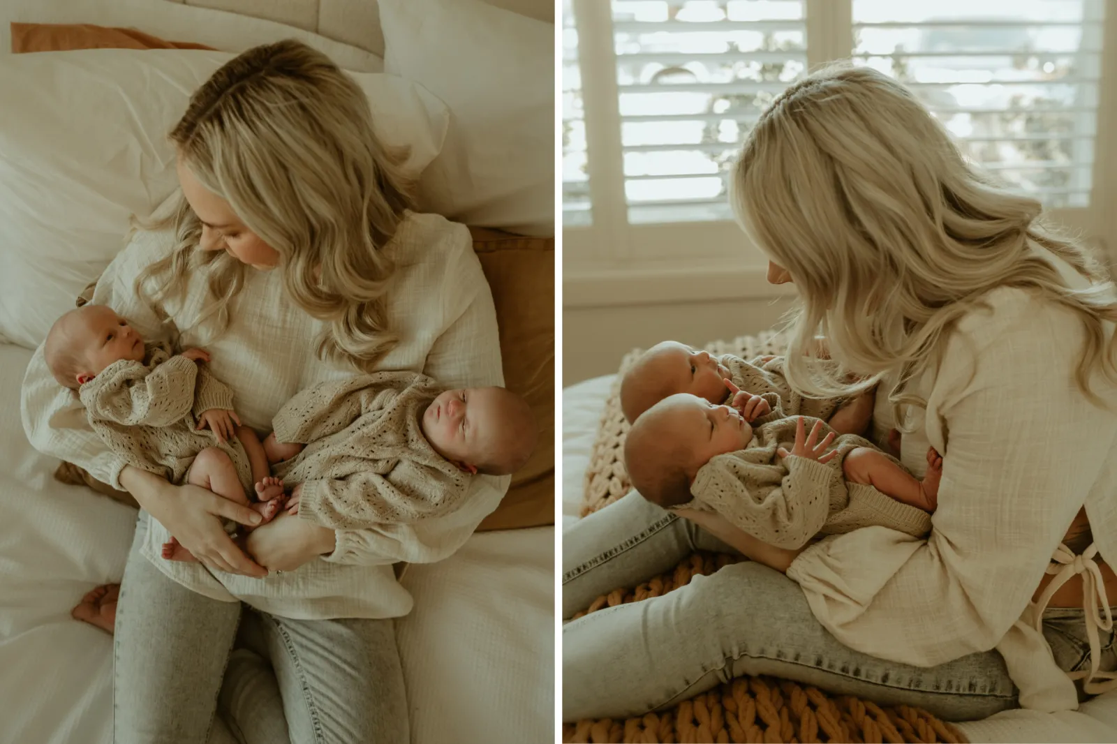 Rebecca Michels holding her twin daughters, Capri and Kenzie.