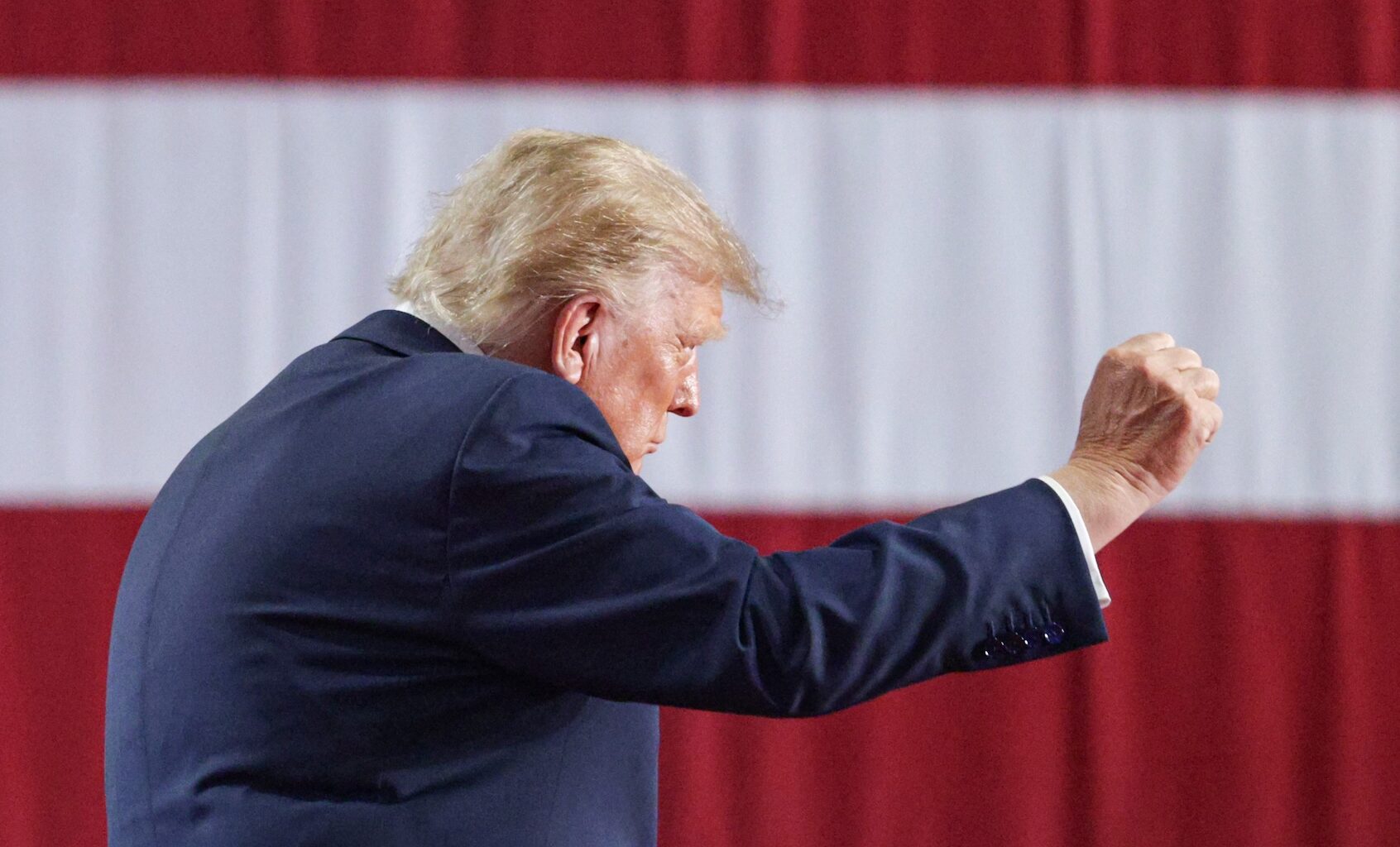 Donald Trump dances after speaking during an election rally at the Oncenter on October 09, 2026 in Syracuse, New York. (Photo by Alex Wong/Getty Images)