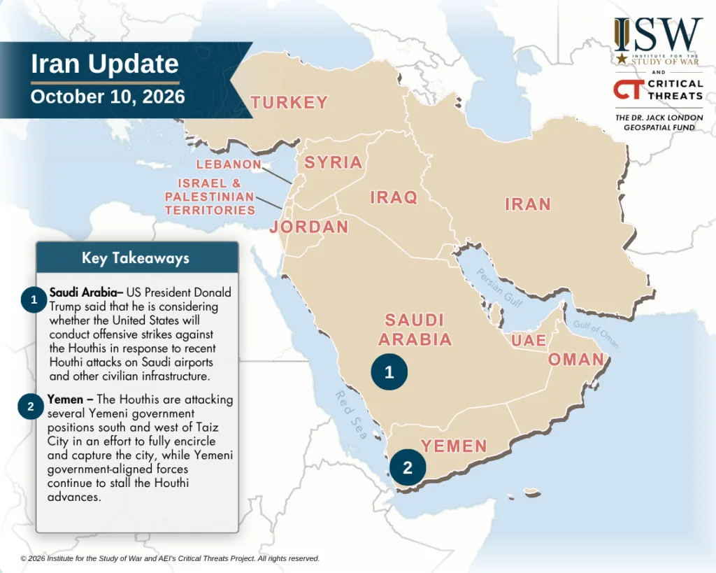 Daily Iran Update Horizontal Graphic, October 10, 2026 Daily Iran Update Horizontal Graphic, October 10, 2026