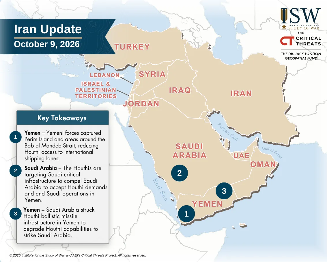 Daily Iran Update Horizontal Graphic, October 9, 2026 Daily Iran Update Horizontal Graphic, October 9, 2026