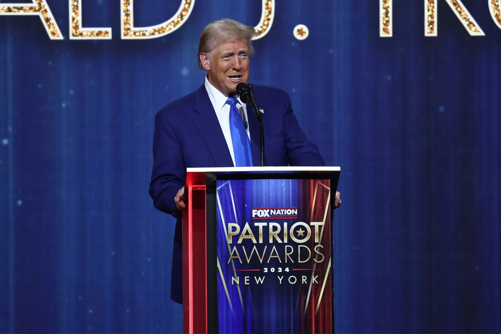 Donald Trump speaks during the FOX Nation's Patriot Awards at the Tilles Center on December 5, 2024 in Greenvale, New York.