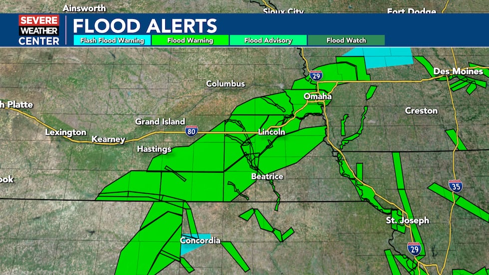 Flood Warnings remain in place across southeastern Nebraska into Thursday and Friday after...