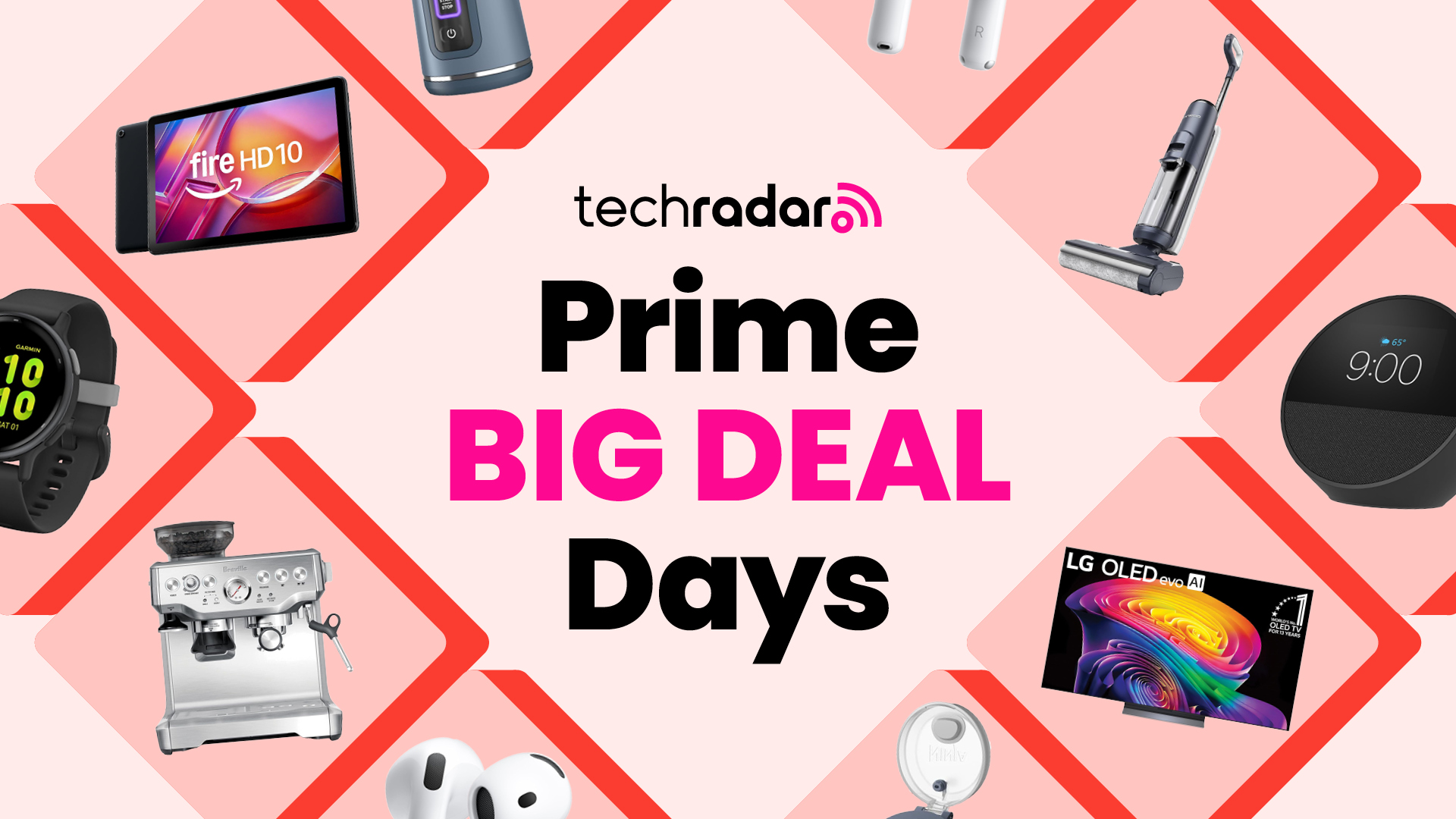 Amazon Prime Big Deal Days header image with a collage of tech products around the outside.