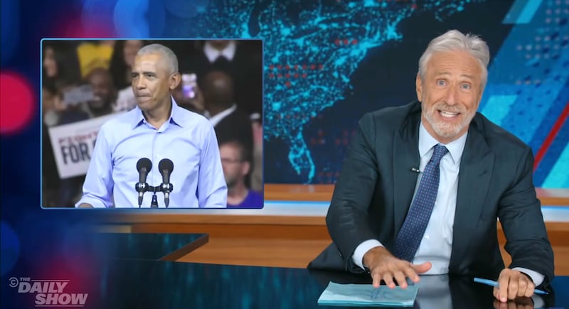 The Daily Show, Jon Stewart reacting to former president Obama's speech