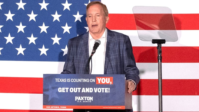 Texas Attorney General and Republican US Senate candidate Ken Paxton speaks at a midterm election rally in San Antonio, Texas, US October 18, 2026.