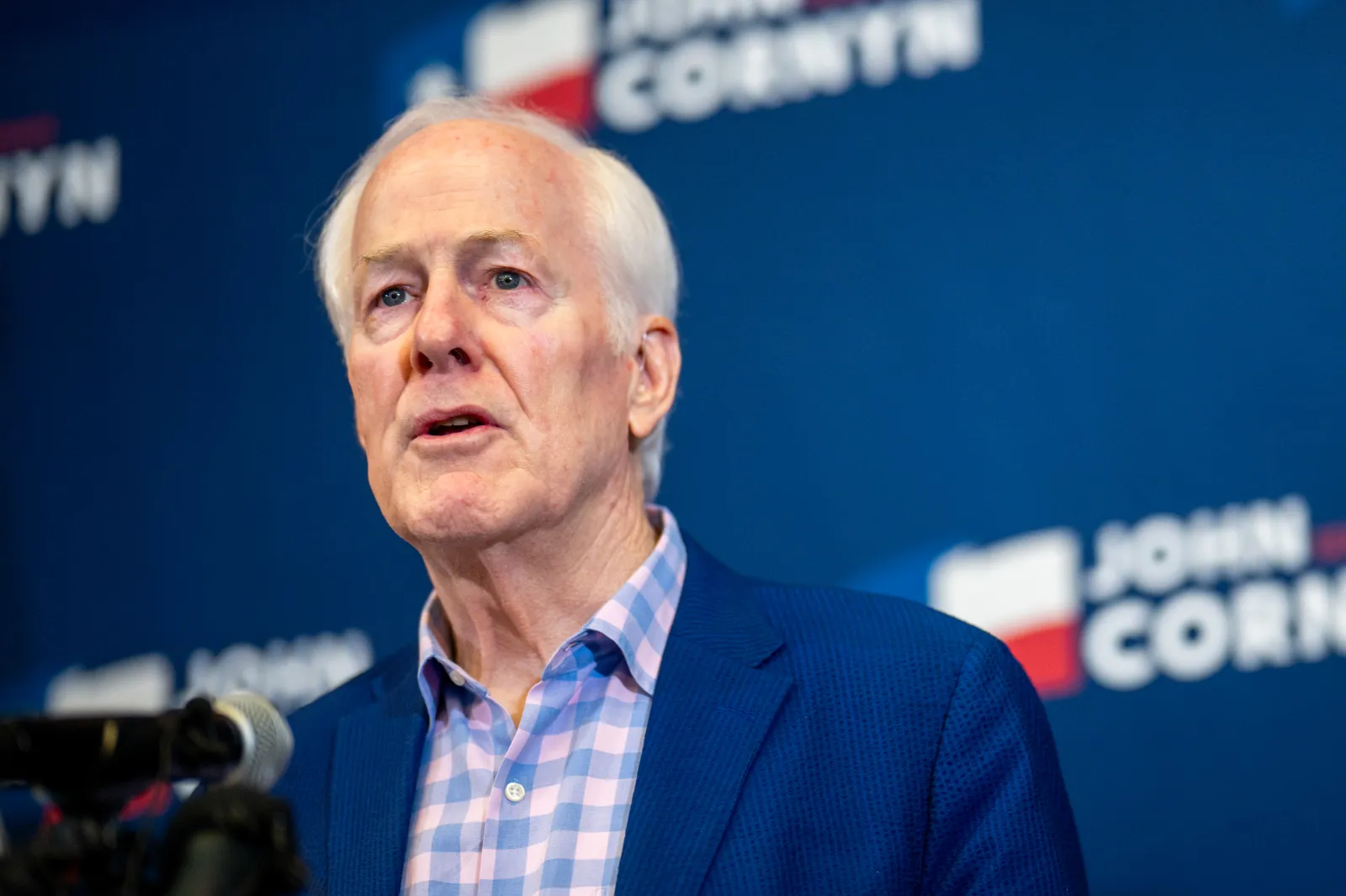 Senator John Cornyn speaks during a news conference at the JW Marriott Austin on May 26 in Austin, Texas. (Photo by Brandon Bell/Getty Images)