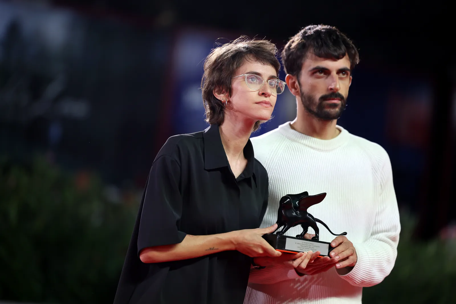 Rachel Szor and Yuval Abraham pose with the Special Jury Prize Award for "Naza" at the Winners Photocall during the 83rd Venice International Film Festival at Sala Grande on September 12, 2026, in Venice, Italy.