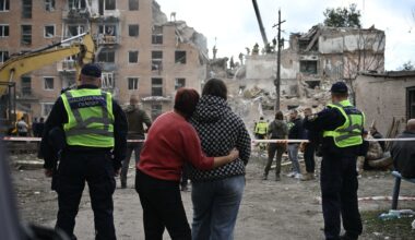 Amid the rubble of a Ukrainian apartment building, locals have one wish for Putin’s birthday