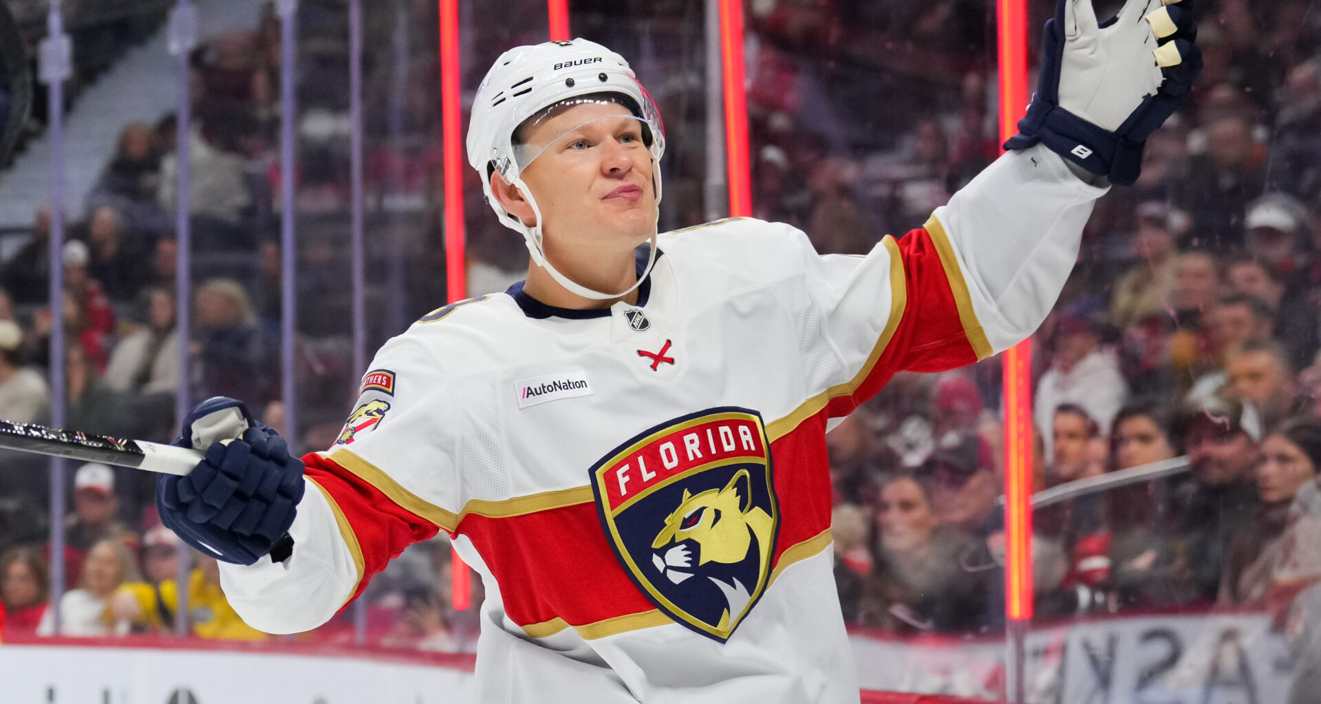 CALGARY, AB - OCTOBER 18: Devin Cooley #1 of the Calgary Flames warms up prior to the game against the Carolina Hurricanes at Scotiabank Saddledome on October 18, 2026 in Calgary, Alberta, Canada. (Photo by Terence Leung/NHLI via Getty Images)