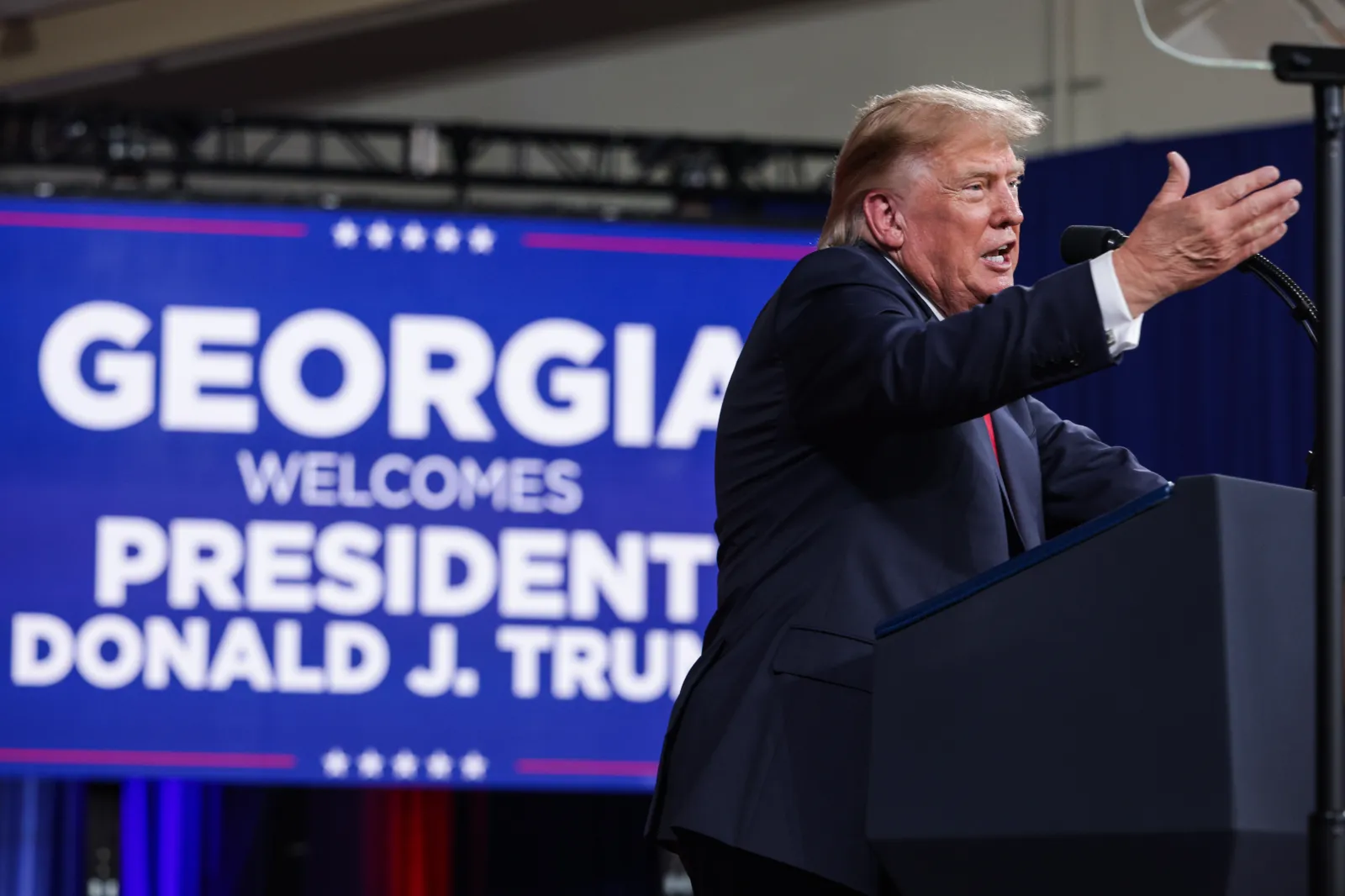 President Donald Trump speaks during a midterm campaign rally at the Guardian Centers on October 24, 2026 in Perry, Georgia.