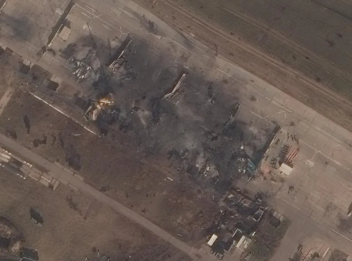 An image shared by Ukrainian President Volodymyr Zelensky on Thursday, October 15, 2026, purporting to show the damage caused by a Ukrainian long-range strike on the Borisoglebsk airfield in the Voronezh region of Russia.