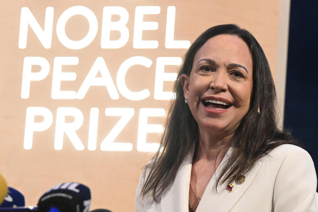 Last year's winner: Venezuelan opposition leader María Corina Machado (Photo: Rune Hellestad/Getty Images) מריה קורינה מצ'אדו מנהיגת האופוזיציה ב ונצואלה אחרי קבלת פרס נובל לשלום ב אוסלו 11 בדצמבר