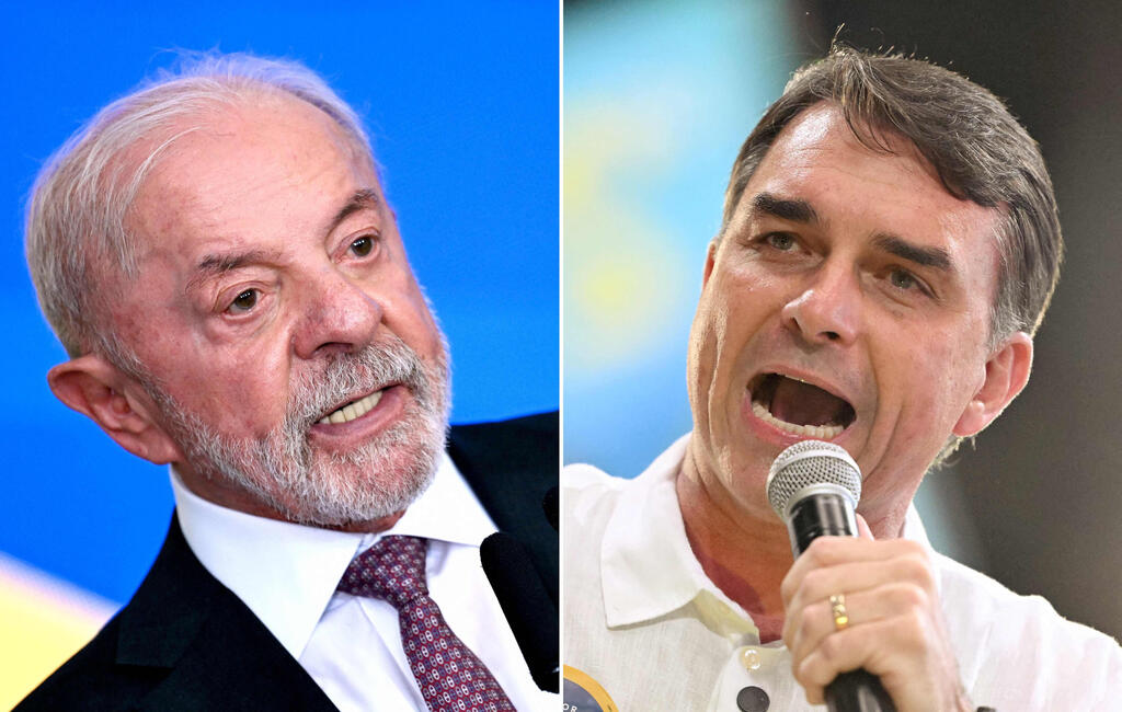 Incumbent President Lula da Silva and Flávio Bolsonaro; will the right-wing wave sweeping Latin America reach the region's largest country? (Photo: Evaristo SA and Mauro PIMENTEL / AFP) ברזיל עימות נשיאותי טלוויזיוני בחירות לואיז אינסיו לולה דה סילבה פלאביו בולסונרו