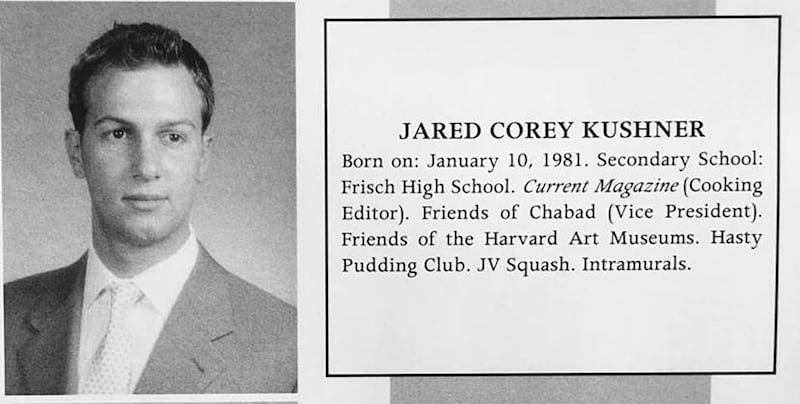 Screengrab of Jared Kushner in the 2003 Harvard Yearbook.