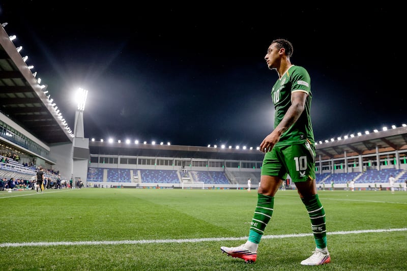 Ireland's Adam Idah during the game at the TSC Arena in Backa Topola, Serbia. Photograph: Ryan Byrne/Inpho