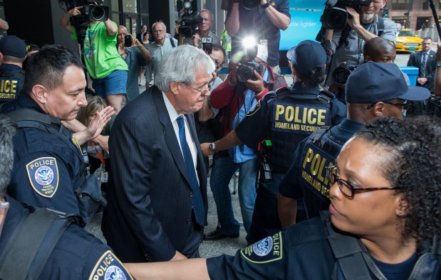 Former U.S. House Speaker Dennis Hastert leaves Chicago's Dirksen U.S. Courthouse on June 9, 2015, after pleading not guilty to charges he evaded bank regulations and lied to the FBI. (Zbigniew Bzdak/Chicago Tribune)