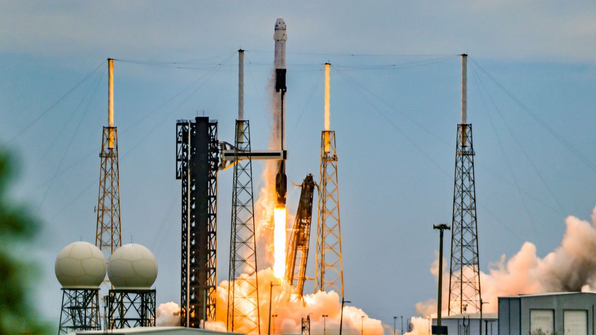 A SpaceX Falcon 9 rocket launches into space