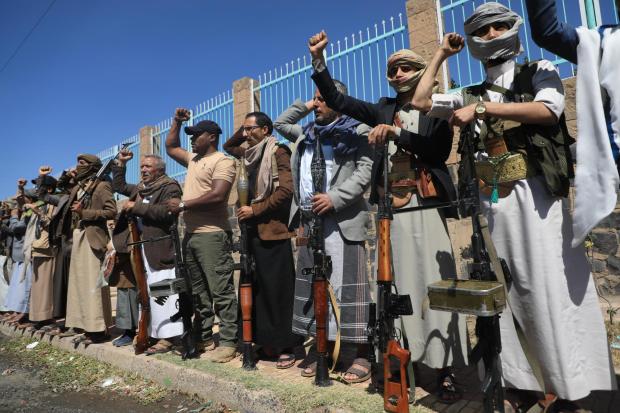Houthi supporters chant slogans during an armed tribal rally in Sanaa, Yemen.