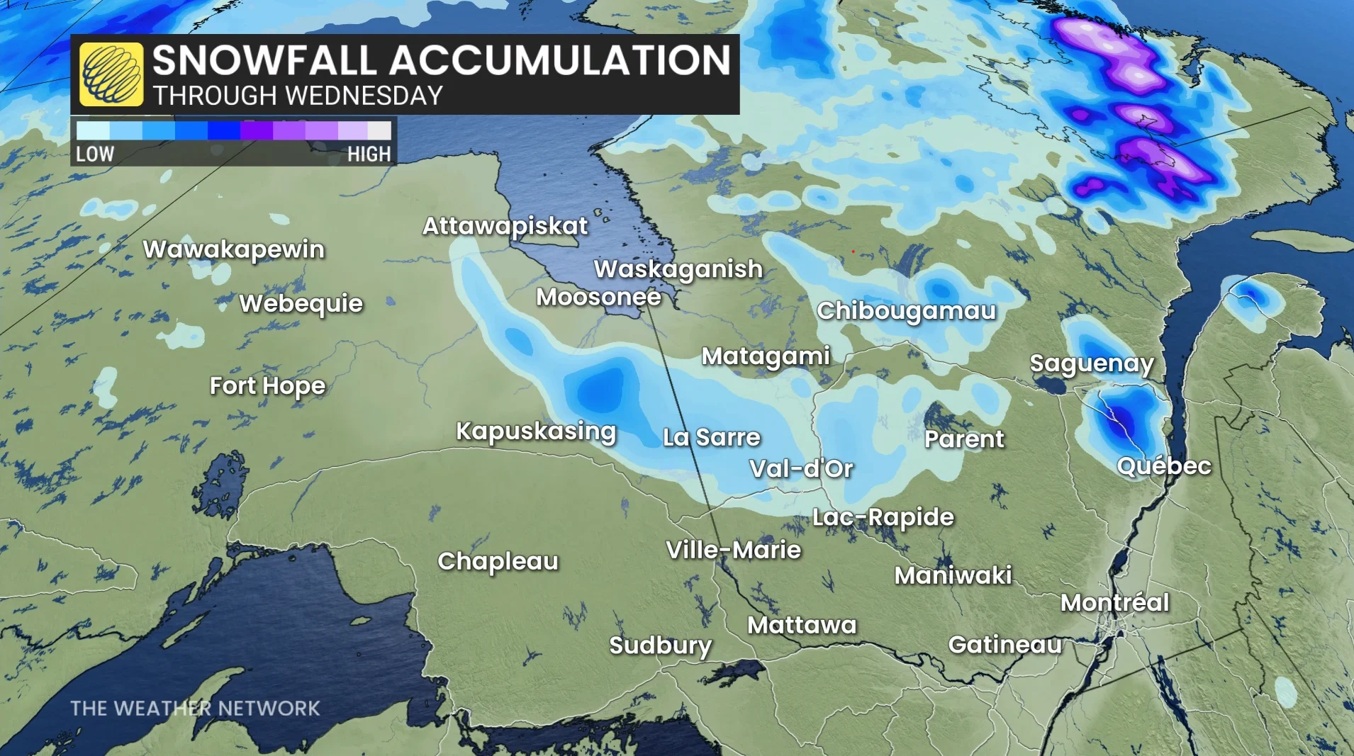 Northern Ontario Quebec Snow Through Wednesday