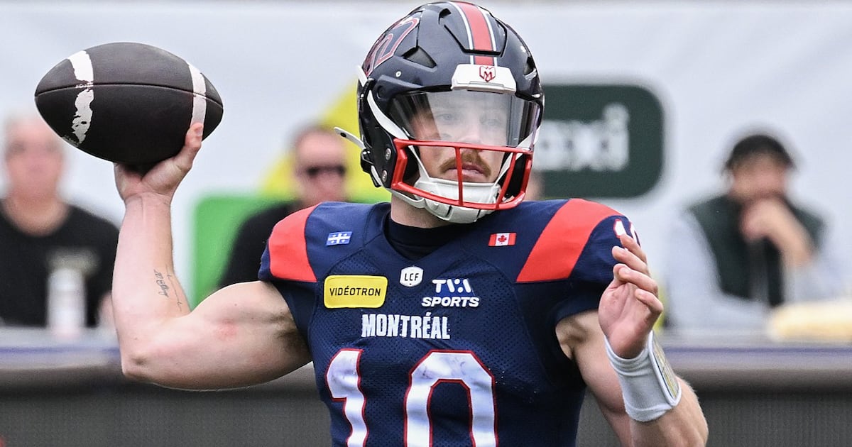Montreal Alouettes’ Davis Alexander throws five TDs, reaches 5,000 yards in big win over Saskatchewan Roughriders