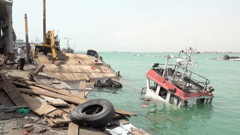 Damage in the aftermath of Houthi strikes on the Red Sea port city of Mocha, Yemen, August 10, 2026