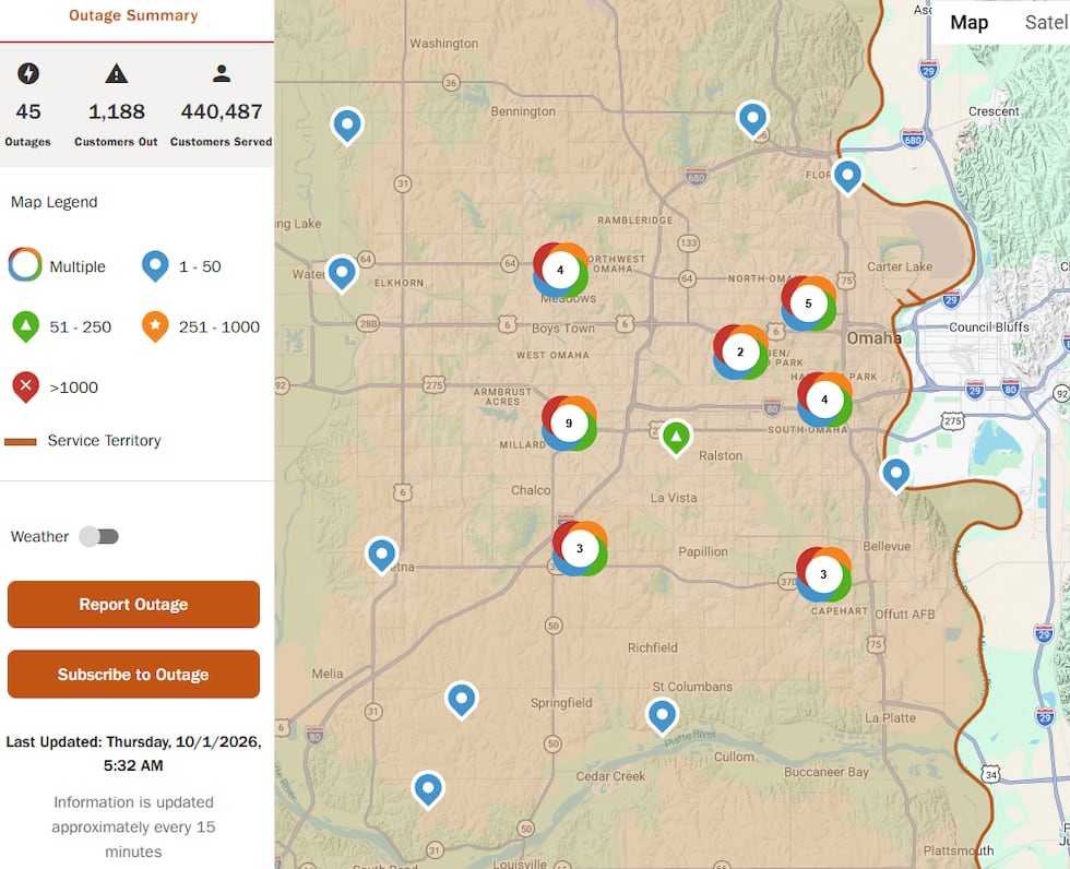 Just over 1,000 Omaha Public Power District customers remain without service Thursday morning.