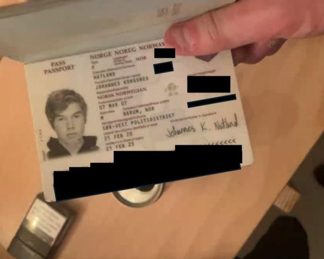 IMAGE REDACTED AT SOURCE Undated handout photo issued by the Metropolitan Police of Johannes Natland's passport, shown to the jury in the trial of the Norwegian teenager, who it is alleged, was recruited by a Swedish organised crime group used by the Iranian regime to murder someone in England, a court has heard. Issue date: Wednesday June 10, 2026. PA Photo. Photo credit should read: Metropolitan Police/PA Wire NOTE TO EDITORS: This handout photo may only be used for editorial reporting purposes for the contemporaneous illustration of events, things or the people in the image or facts mentioned in the caption. Reuse of the picture may require further permission from the copyright holder.