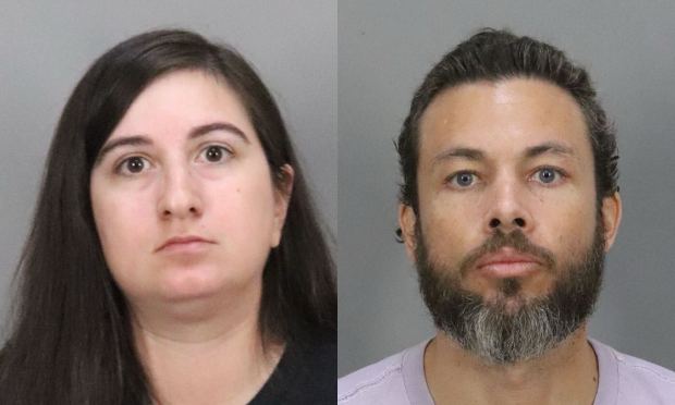 Gabrielle Hanson, 32, left, and Jacob Randolph, 39, right, both of San Jose, were arrested on suspicion of child endangerment and other crimes related to the May 2026 death of Hanson's 8-year-old daughter, who suffered a fatal asthma attack at her home that the county medical examiner concluded was worsened by medical neglect. (San Jose Police Dept.)