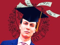 A photo illustration of Jared Kushner and Harvard logo.